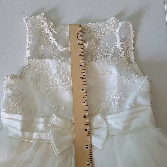 Tahari Girl Tea Length Flower Girl Dress 6X White Embroidered Lace Tulle Wedding - Picture 10 of 14